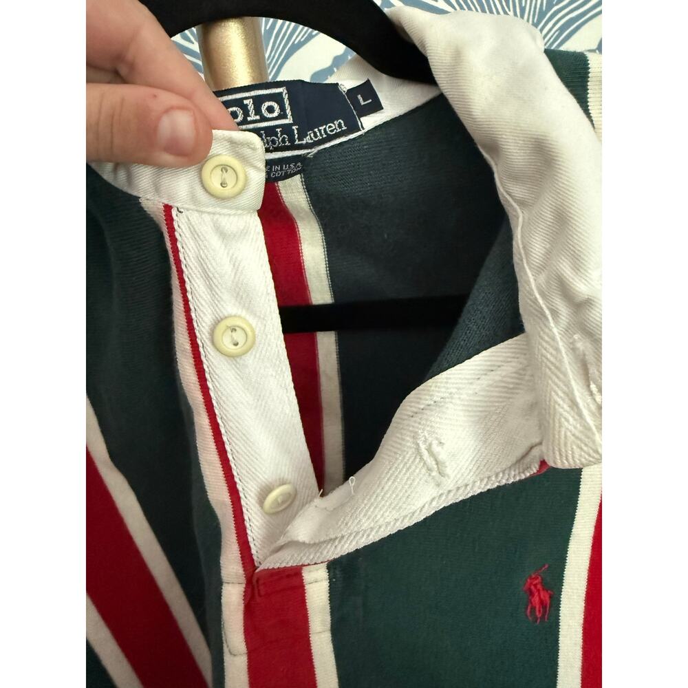 Vintage 90s Polo Ralph Lauren Red & Green Rugby Long Sleeve, Large - Picture 4 of 7